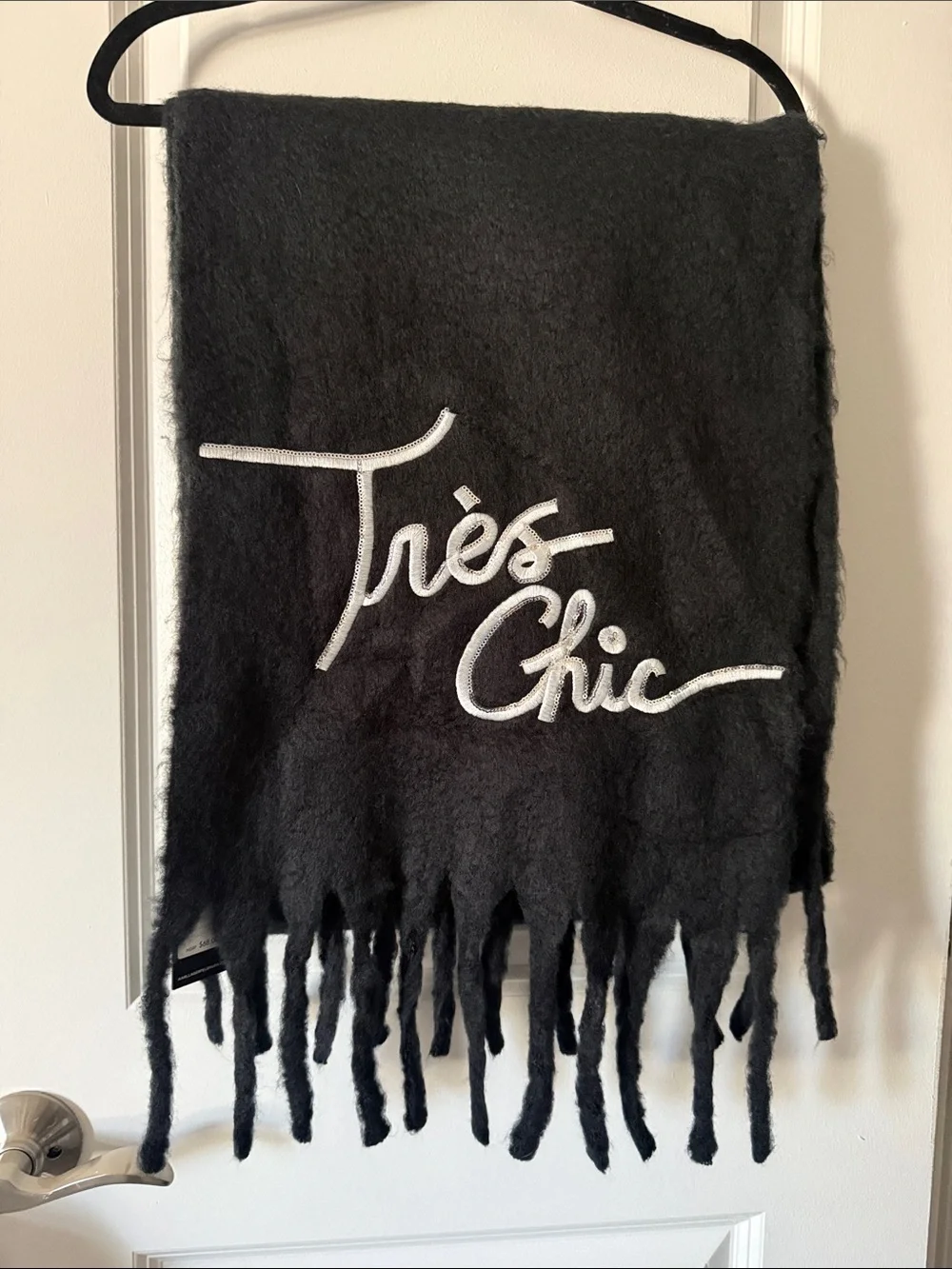 Karl Lagerfeld Black Scarf with White Script Embroidery